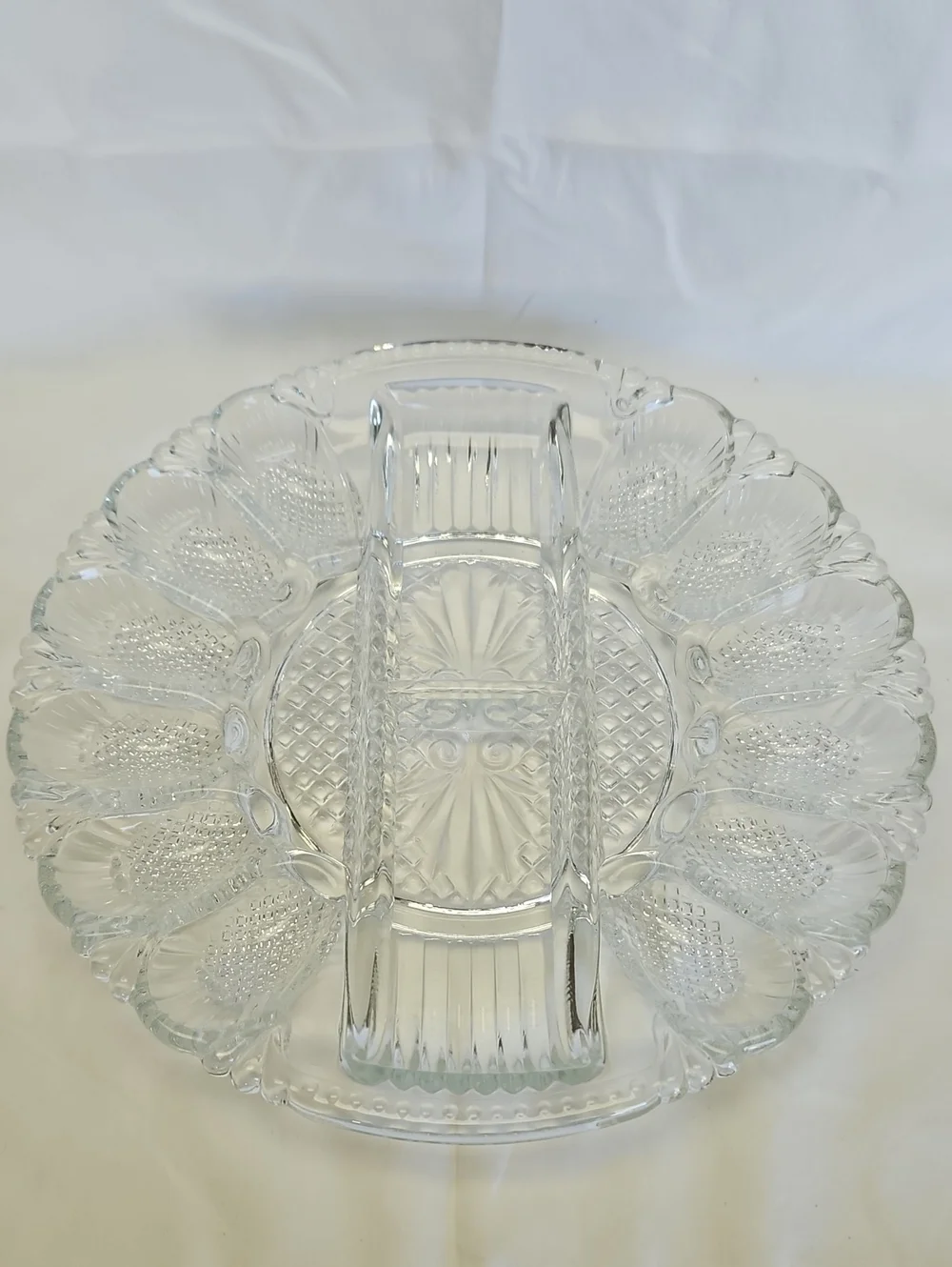 Vintage L.E. Smith Clear Glass Devilled Egg/Relish Serving Tray.